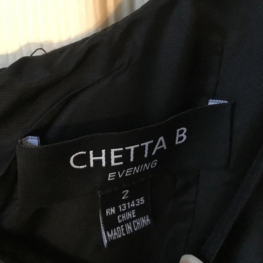 Chetta B NWT Black Satin Sleeveless Dress Floral Appliqués - 2